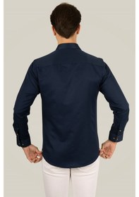 Resim Lacivert Kahve Düğmeli Slimfit Erkek Gömlek Lacivert 