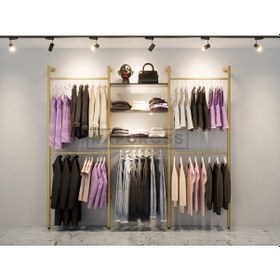 Resim Mağaza Raf Sistemi, Askılık Sistemi, Butik Rafı, Stand-195x250 Gold Siyah 