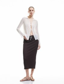 Resim Yüksek Bel Slim Fit Midi Kalem Etek Bürümcük 