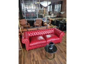 Resim 3A Mobilya New Premium Burgundy Hakiki Deri Chesterfield 
