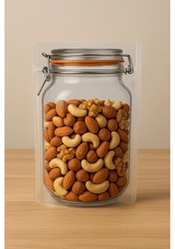 Resim Elit Kavanoz Tasarım Kilitli Şeffaf Doypack Kahve Kuruyemiş Bakliyat Saklama Torbası 15x22 Cm 10lu 