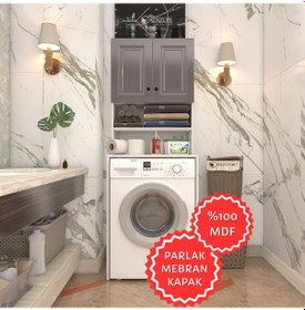 Resim Kenzlife Membran Çamaşır Makinesi Dolabı Hayzum Gribyz Çerçeve 180 66 55 Mebran Kapak Mdf Gövde Beyaz 