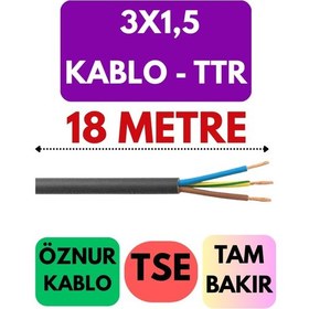 Resim Öznur 3x1,5 Ttr Kablo Metre Seçenekli Siyah - 18 Metre 