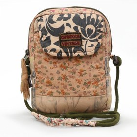 Resim Cappadocia Vintage Kadın Çiçek Desenli Omuz Çantası - Bohem Tarz Mini El Ve Telefon Çantası Açık Taba - Kahverengi 