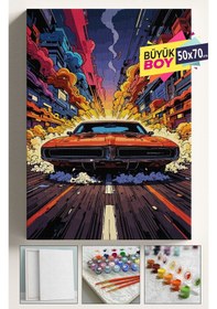 Resim Sayılarla Boyama Seti Numaralı Tuval Fırça Boya Dahil Kasnaklı Set 50x70 Cm - Hızlı Araba 