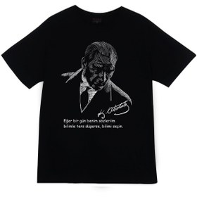 Resim fame-stoned Unisex Siyah Gazi Mustafa Kemal Atatürk Baskılı T-shirt 