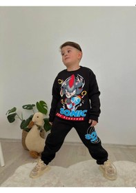 Resim Cg Kids Sonic Baskılı Koyu Lacivert 2 Iplik Erkek Çocuk Alt Üst Süper Tarz Takım Krem Eşofman Baskı Laci Vert 
