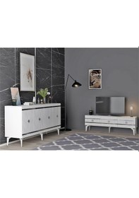 Resim Lenora TV Sehpası Ve Konsol 2'li Salon Takımı Beyaz - Gümüş 