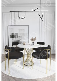 Resim Avvio Pienna Mat Gold Teddy Sandalye 90x90 Yuvarlak Yemek Masası Mutfak Masası Masa Sandalye Takımı Beyaz 