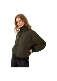 Resim Kadın Dik Yaka Su Ve Rüzgar Geçirmez Oversize Crop Mevsimlik Yağmurluk Rüzgarlık-60 Haki 