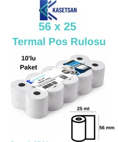 Resim Kasetsan 56x25 Termal Pos Rulosu 10’lu Paket BPA’sız Pompa ve Sabit Pos 