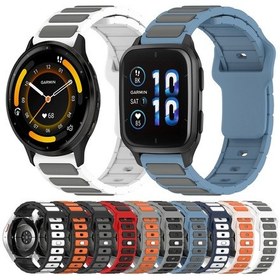 Resim Garmin Watch 22mm İki Renkli I-şekilli Silikon Saat Bandı Mavi Gri İçin 