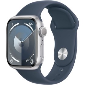 Resim Apple Watch Series 9 GPS 41mm Gümüş Alüminyum Kasa ve Fırtına Mavisi Spor Kordon - S/M 