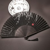 Resim Kadınlar için şık vintage tarzı katlanabilir dans fanı - Yaz koleksiyonu, Japon esinli, bambu lifli, çiçek desenli kırmızı gül yaprak detaylı, kostümler ve etkinlikler için taşınabilir ve katlanabilir, dans aksesuarları 