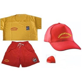 Resim Tssf Sıfır Yaka Dry Touch Kumaş Lifeguard Cankurtaran Üniforma 3'lü Takım Kırmızı-Sarı 