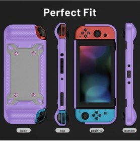 Resim Gaojunshop01 Nintendo Switch Oled Taşınabilir Şok Emici Kılıf Mor 5 Manyetik Kart Yuvası Parmak İzi Kaydırmaz 