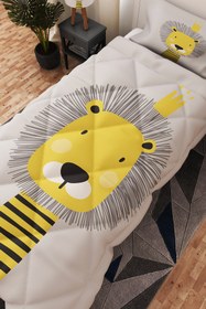 Resim BelezaHome Gri Sarı Aslan Desenli Tek Kişilik Çocuk Yorganı Uyku Seti 