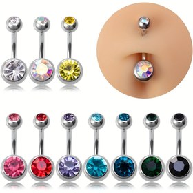 Resim 1 adet CZ Göbek Düğmesi Yüzükler Göbek Piercing Stud Renkli Top Göbek Yüzük Paslanmaz Çelik Halter Seksi Kadınlar Ombligo Bar Vücut Takı 