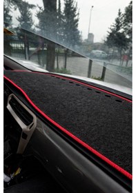 Resim Peugeot 301 Uyumlu Ön Gösterge Paneli Torpido Kaplama Koruma Halısı Örtüsü - Kırmızı Kenarlı 