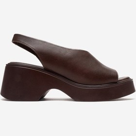 Resim Luvishoes Roy Kahverengi Cilt Hakiki Deri Kadın Dolgu Topuklu Sandalet Kahverengi Deri 