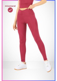 Resim Missmaral Slim Fit Tayt Yüksek Bel Toparlayıcı Mürdüm Spor Model Flatlock Dikiş Detaylı Oslo 1090 MÜRDÜM 