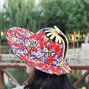 Resim 1 Adet Bohemian Bambu Fan & Güneş Şapkası Kombini - Kadınlar için Çift Fonksiyonlu Katlanabilir Seyahat Şapkası, Canlı Desenli, Taşınabilir Geniş Kenarlı Güneş Koruma, Yazlık Plaj Aksesuarı, Paketlenebilir Tasarım, Dayanıklı Yapım 
