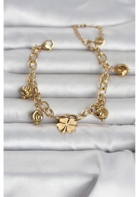 Resim 316l Çelik Gold Renk Yonca Ve Dorikalı Kadın Bileklik - Tj-bb8387 Gümüş 