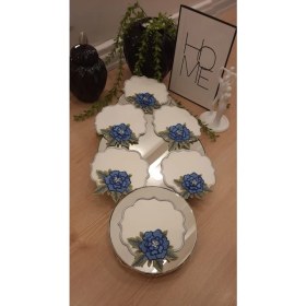 Resim 6 Adet Mavi Gül Üzeri Taş Işlemeli Kokteyl Peçete, Servis Mendili, Servis Peçetesi 