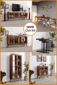 Resim KIYMIK HOME Gerçek Ağaç Çeyiz Seti - 6 Parça - Yemek Odası - Ceviz 