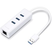 Resim Tp-Link Tp- Ue330, 3-Usb 3.0 Port Hub Ve Usb Den Gigabit Ethernet Dönüştürücü 