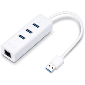 Resim Tp-Link Tp- Ue330, 3-Usb 3.0 Port Hub Ve Usb Den Gigabit Ethernet Dönüştürücü 