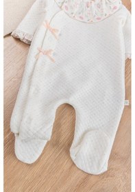 Resim Babymod Fırfır Yakalı Çiçekli Patikli Kız Bebek Tulum Krem 