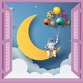 Resim Çocuk Odası Bebek Odası Pencere Poster Duvar Kağıdı Astronot Ay 
