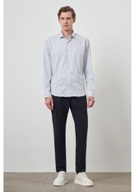 Resim Erkek A-beyaz Trend Çizgili Slim Fit İtalyan Yaka Gömlek 25mc004050601 A-beyaz A-beyaz 