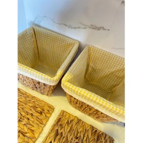 Resim Beyaz Atölye 2li Sarı İç Korumalı Hasır Kapaklı Çok Amaçlı Patates ve Soğan Sepeti 