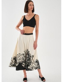 Resim Alexandergardı Desenli Yandan Fermuarlı Kloş Uzun Etek Bej 