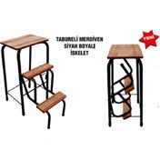 Resim Cevahir Katlanır Merdiven Tabure Siyah Boyalı Ceviz Renk... 