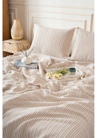 Resim Boho Waffle-bej Tek Kişilik 160x240 Yatak Örtüsü 50x70 - 1 Ad Yastık Kılıfı 7041a 