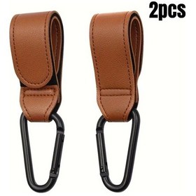 Resim Elmpaly 2 Adet Açık Kahverengi Pu Deri Bebek Arabası Askısı, Taşınabilir Çanta Kancası Diğer 