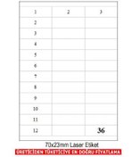 Resim A1 Etiket Tw-2433 100 A4 Sayfa Laser Etiket 70X23 1 A4 Sayfada 36 Etiket 