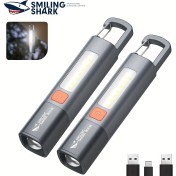 Resim Gülümseyen Köpekbalığı SD1023 LED El Feneri XPE Süper Parlak Fener ile Kanca Kamp Işığı USB Şarj Edilebilir Yakınlaştırılabilir Dış Mekan Ev Acil Yürüyüş Işıkları 