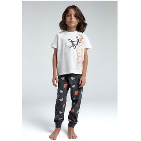 Resim Rolypoly Roly Poly Garson Erkek Çocuk Bisiklet Yaka Kısa Kollu Pijama Takım Beyaz 
