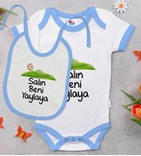 Resim Bitmeyen Kartuş Bk Kids Salın Beni Yaylaya Tasarımlı Mavi Bebek Body Zıbın Ve Mama Önlüğü Hediye Seti-1 