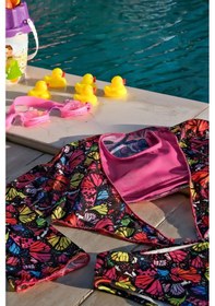 Resim Mayom Kız Çocuk Kelebek Desenli Pareolu Bikini Takımı 3'lü Set-siyah-pembe Siyah - Pembe 