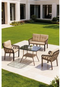 Resim Lumisgarden Neva Rattan Bahçe Takımı 2+1+1 +masa Kahverengi 