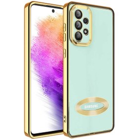 Resim Fibaks Galaxy A53 Kılıf Kamera Lens Korumalı Şeffaf Renkli Logo Gösteren Parlak Kapak Gold 