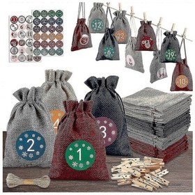 Resim Noel Süslemeleri Kendin Yap Advent Takvimi Jüt Kumaş Çantalar Dekorasyon Ve Rakamlar Çıkartmaları 