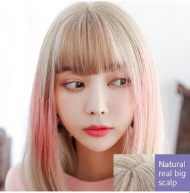 Resim Sones Kadın Degrade Vurgulama Gerçekçi Kimyasal Elyaf Başlık Perukları Beyaz Çay Rengi 39cm 