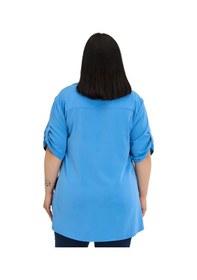 Resim Disentis Modest Büyük Beden Yakası Düğme Ve Pat Detaylı Kolu Apoletli İndigo Bluz 