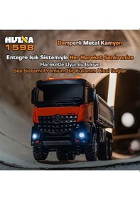 Resim Huına 1598 1/14 14ch 6x6 Full Metal Rc Rc Model Profesyonel Uzaktan Kumandalı Damperli Kamyon İş Makinası - 2.4g Full Fonksiyon Sesli Ve Işıklı 